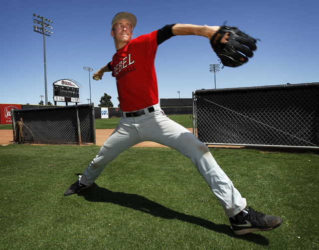 UNLV pitcher Erick Fedde, who had Tommy John elbow ligament replacement surgery Tuesday in Los Angeles, expects to be a first-round pick in the MLB draft today. (Jason Bean/Las Vegas Review-Journal)