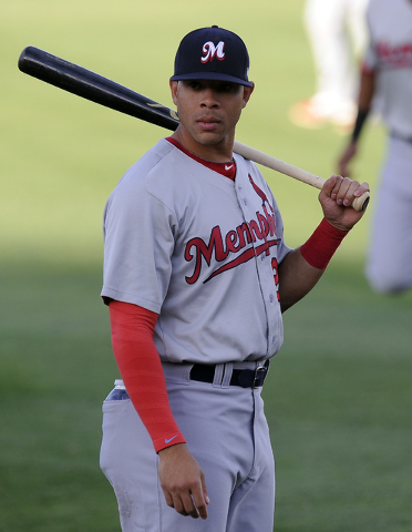 Memphis Redbirds outfielder Tommy Pham warms up before the start of a Triple-A minor league baseball game against the Las Vegas 51s at Cashman field in Las Vegas Saturday, June 21, 2014.(Josh Holm ...