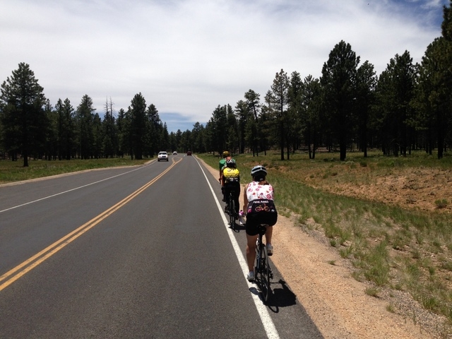 Tour guide Merrick Golz leads two bike tourists to Bryce Canyon National Park. (ALAN SNEL/LAS VEGAS REVIEW-JOURNAL)