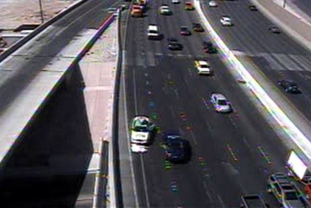 A fatal motorcycle accident Wednesday morning on northbound Interstate 15 at the Charleston exit has closed two lanes of traffic, according to the Nevada Highway Patrol. (Courtesy/NDOT)