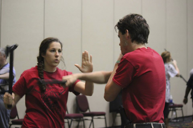Participants face each other at Combat Con 2014, a gathering at the Riviera celebrating the historical European martial arts. (Photos courtesy Gina Nichole with Gina V Photography)