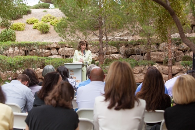 Victoria Van Meetren, president of St. Rose Dominican Hospitals San Martin campus, speaks to residents and hospital staff May 7 as the campus, 8280 W. Warm Springs Road, is designated baby-friendl ...
