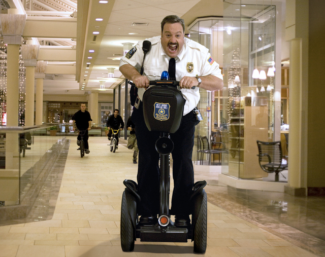 Kevin James is shown in the comedy "Paul Blart: Mall Cop." He is filming "Paul Blart: Mall Cop 2" at Wynn Las Vegas. (AP Photo/Sony Pictures, Richard Cartwright)