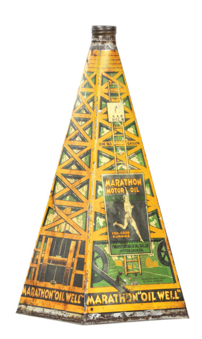 Cowles Syndicate Inc.
This pyramid-shaped tin/lithographed can is hand-soldered. It probably was made before 1940. It sold for $4,830 at a William Morford auction in Cazenovia, N.Y., in March.