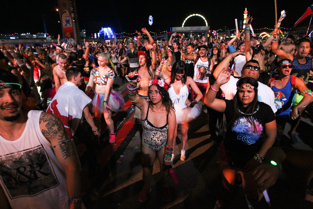 Attendees dance at the Bass Con stage at the Electric Daisy Carnival at the Las Vegas Motor Speedway in Las Vegas on Saturday, June 21, 2014. (Chase Stevens/Las Vegas Review-Journal)