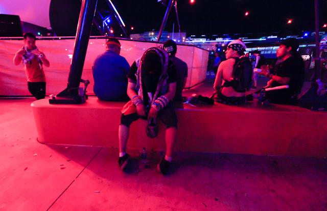An attendee takes a break near the Discovery Project stage at the Electric Daisy Carnival at the Las Vegas Motor Speedway in Las Vegas on Saturday, June 21, 2014. (Chase Stevens/Las Vegas Review-J ...