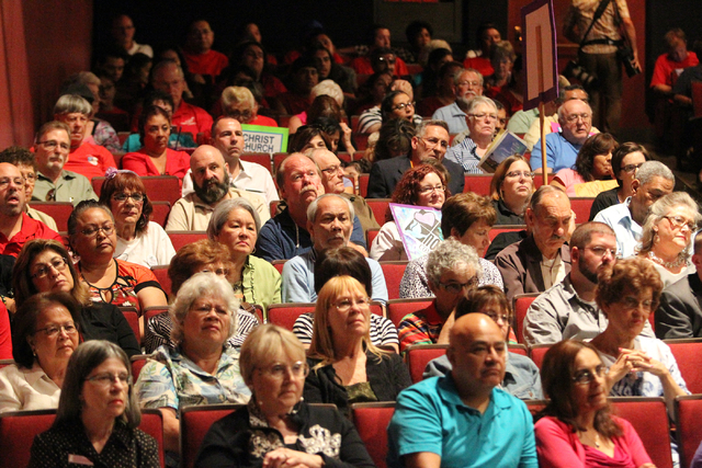Southern Nevada faith communities and nonprofit organizations cheer when their groups are recognized during the second community convention of the Nevadans for the Common Good at Cashman Center Tu ...