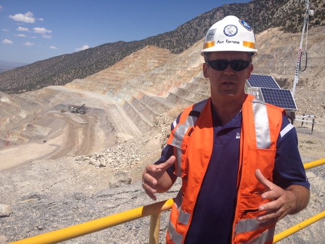 Cortez Open Pit Manager Mark Rantapaa talks about the process of removing tons of material to get to the gold-bearing ores at the Cortez HIlls mine 70 miles southwest of Elko. (Sean Whaley/Las Veg ...