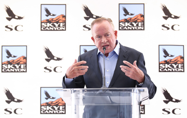 Garry Goett, CEO and chairman of Olympia Companies, which is the developer of the Skye Canyon master planned community, speaks during the groundbreaking ceremony in northwest Las Vegas, near U.S.  ...