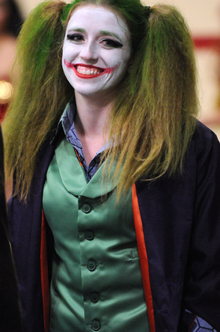 Ciara  George, 20, in character as the Joker, waits in line to participate in the costume contest during the 2014 Amazing Las Vegas Comic Con at South Point casino-hotel in Las Vegas Saturday, Jun ...