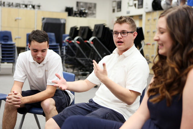 Former Miller Middle School student Connor O'Toole, 17, center, speaks during an interview at Miller Middle School Thursday, June 5, 2014, in Henderson. His former classmates Ryan Everson, 17, lef ...