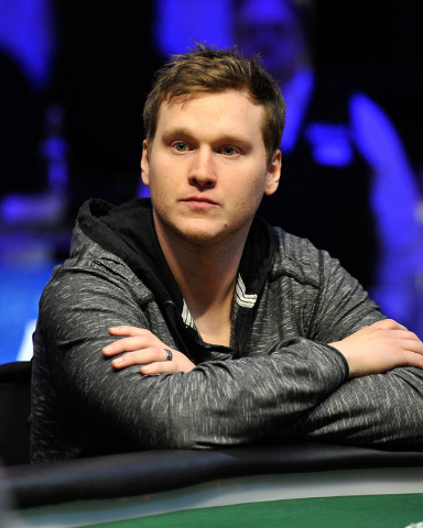 Brad Anderson, of Missoula, Mont., looks on during the final table of the Millionaire Maker event at the World Series of Poker tournament at the Rio hotel-casino on Tuesday, June 3, 2014. (David B ...