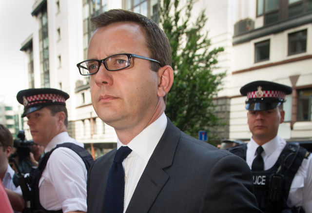 Former News of the World editor Andy Coulson arrives at the Old Bailey court to be sentenced,  in London,  Friday, July 4, 2014. Coulson, 46, has been found guilty of being involved in the conspir ...