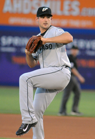 Former Bishop Gorman and College of Southern Nevada ace Donn Roach pitches for the El Paso Chihuahuas against the Las Vegas 51s at Cashman Field, Thursday, July 30, 2014, (Jerry Henkel/Las Vegas R ...