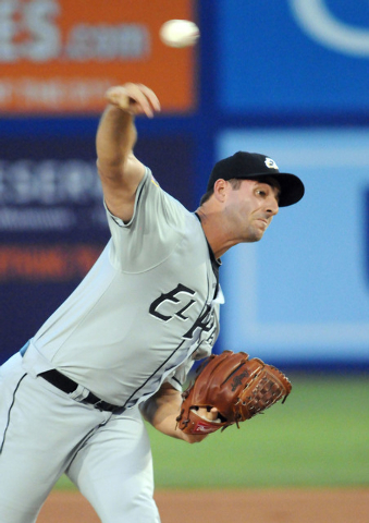 Former Bishop Gorman and College of Southern Nevada ace Donn Roach pitches for the El Paso Chihuahuas against the Las Vegas 51s at Cashman Field, Thursday, July 30, 2014, (Jerry Henkel/Las Vegas R ...