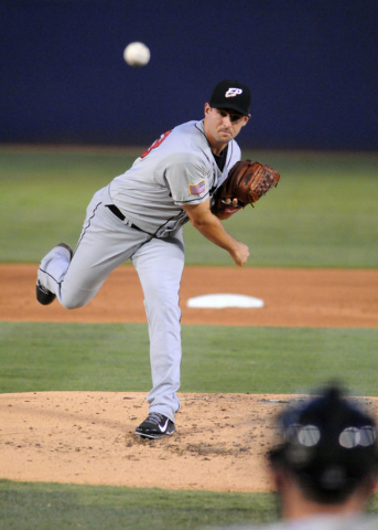 Former Bishop Gorman and College of Southern Nevada ace Donn Roach pitches for the El Paso Chihuahuas against the Las Vegas 51s at Cashman Field, Thursday, July 30, 2014, (Jerry Henkel/Las Vegas R ...
