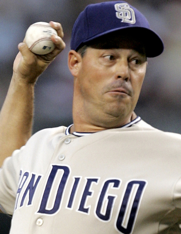 San Diego Padres pitcher Greg Maddux delivers a pitch during the first inning of a baseball game against the Arizona Diamondbacks Friday, April 18, 2008 in Phoenix. Maddux allowed 13 hits and nine ...