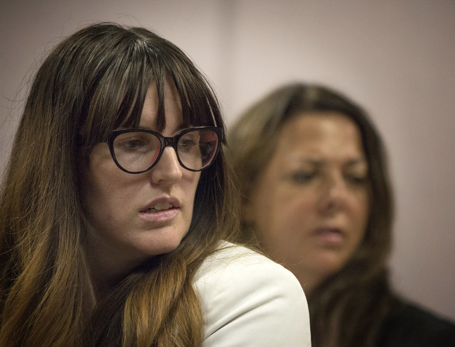 Shannon Richards, left, deputy attorney general for the Nevada Department of Children and Family Services, and Deputy District Attorney Brigid Duffy during a hearing in front of Clark County Fami ...
