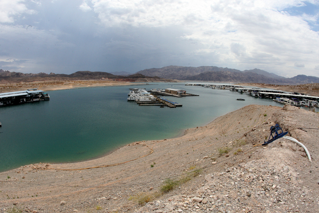 As Lake Mead recedes the Callville Bay Marina continues to move further from it's original location to accommodate near record low water levels. Thursday, July 10, 2014 (Michael Quine/Las Vegas Re ...