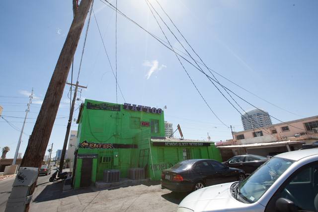 The space planned for a small container park by Rick Harrison of the reality TV show "Pawn Stars" is seen across the parking lot from Gold & Silver Pawn shop in downtown Las Vegas on Thu ...