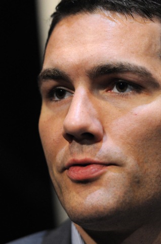 Chris Weidman, Ultimate Fighting Championship middleweight champion, is interviewed during media day at Mandalay Bay Events Center in Las Vegas Thursday, July 3, 2014. Weidman is slated to defend ...