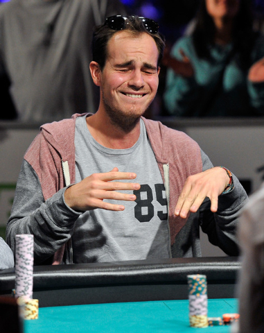 Oscar Kemps reacts after doubling up during day 7 of the World Series of Poker Main Event at the Rio hotel-casino on Monday, July 14, 2014. (David Becker/Las Vegas Review-Journal)