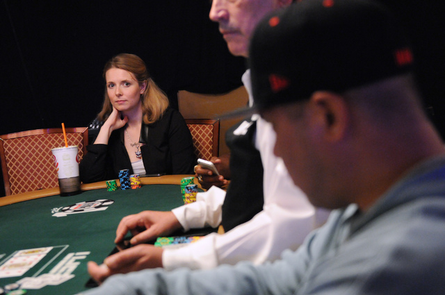 Poker player Gillian Epp, left, competes during the 2014 World Series of Poker event at the Rio Convention Center in Las Vegas Saturday, July 5, 2014. (Erik Verduzco/Las Vegas Review-Journal)
