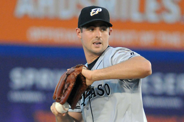 Former Bishop Gorman and College of Southern Nevada ace Donn Roach pitches for the El Paso Chihuahuas against the Las Vegas 51s at Cashman Field, Thursday, July 30, 2014. (Jerry Henkel/Las Vegas R ...