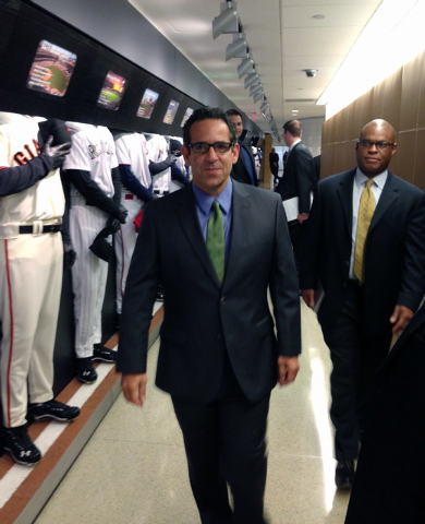 FILE - In this Sept. 30, 2013, file photo provided by Fitzpatrick Communications, Anthony Bosch is escorted by Major League Baseball security person Ric Burnham, right, at MLB headquarters in New  ...