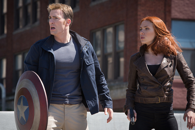 Chris Evans and Scarlett Johansson star in "Captain America: The Winter Soldier." (Courtesy Marvel)