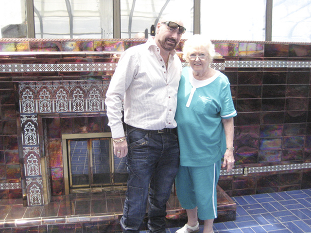 Courtesy Martyn James Ravenhill
The mansion's new owner Martyn James Ravenhill poses with Nedra Rodheim, a former Liberace Museum staffer, in front of the fireplace in the second-fllor “Moroccan ...