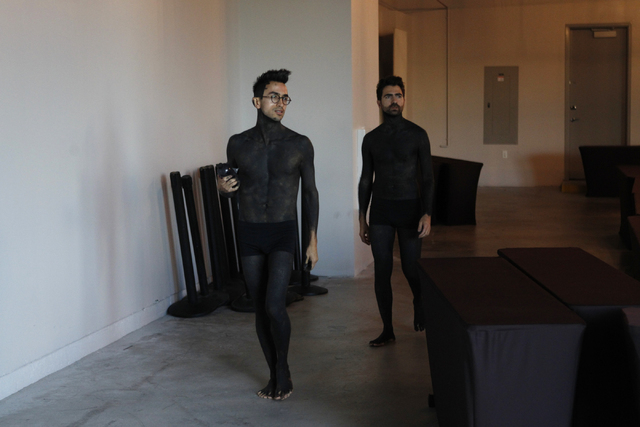 Brian "Taxiplasm" Gonzalez, left, and Renzo Vitale get ready for their performance "Tell Me Your Secrets" at P3 Studio at The Cosmopolitan of Las Vegas on Saturday, Aug. 16, 2014. (Erik Verduzco/L ...