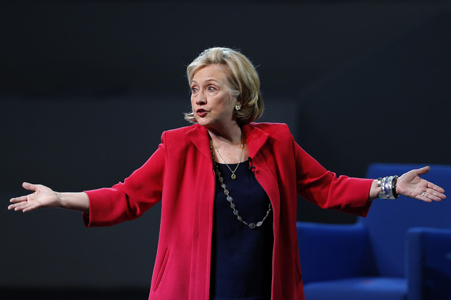 Former Secretary of State Hillary Rodham Clinton speaks to the scholarship recipients of the Telmex Foundation during the annual Mexico XXI Century event, hosted by billionaire Carlos Slim, in Mex ...