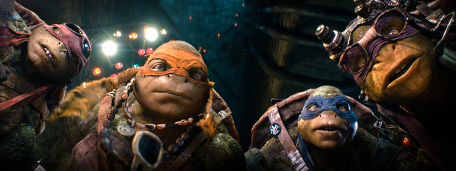 This image released by Paramount Pictures shows characters, from left, Raphael, Michelangelo, Leonardo, and Donatello in a scene from "Teenage Mutant Ninja Turtles." (AP Photo/Paramount  ...