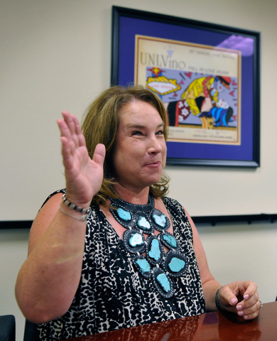 President Julie Gilday-Shaffer, of the JGS Group, admits to be a member of "Up With People," during an interview at her Summerlin office on Tuesday, Sept. 2, 2014. Gilday-Shaffer started ...