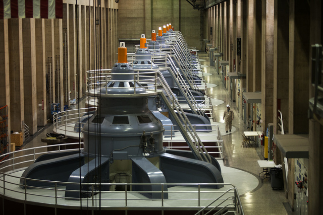 The turbine room inside Hoover Dam as seen Thursday, March 20, 2014 at  Hoover Dam.Almost two-fifths of the workforce at the federal facility is expected to retire within the next five years. (Jef ...