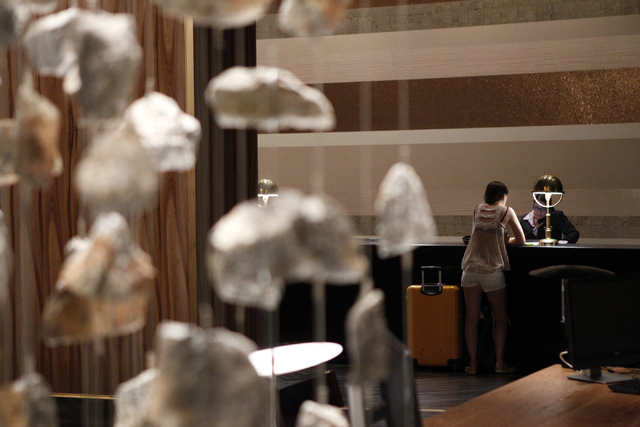 The lobby at Delano Las Vegas hotel in Las Vegas is seen during a tour Friday, Aug. 29, 2014. The hotel scheduled their official reopening Tuesday, Sept. 2, after an $80 million renovation of thei ...