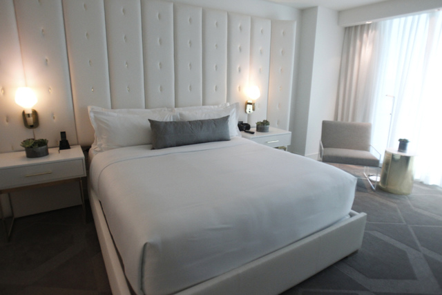 The bedroom inside a king suite at Delano Las Vegas hotel in Las Vegas is seen during a tour Friday, Aug. 29, 2014. The hotel scheduled their official reopening Tuesday, Sept. 2, after an $80 mill ...