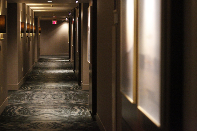 A hallway to guest rooms inside Delano Las Vegas hotel in Las Vegas is seen during a tour Friday, Aug. 29, 2014. The hotel scheduled their official reopening Tuesday, Sept. 2, after an $80 million ...
