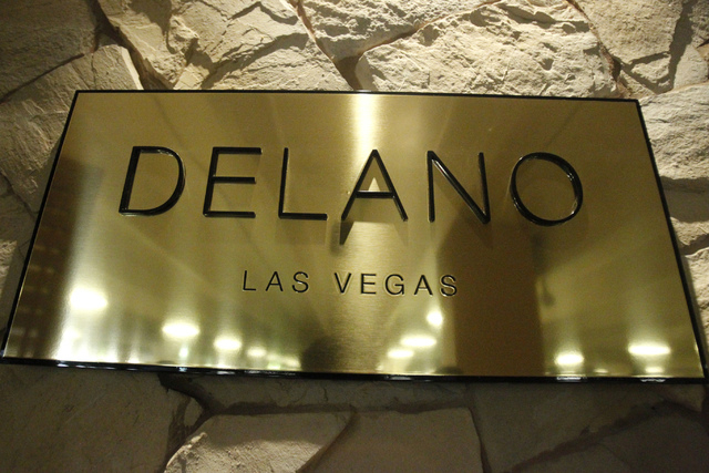 A  Delano Las Vegas sign is seen at their main entrance during a tour Friday, Aug. 29, 2014. The hotel scheduled their official reopening Tuesday, Sept. 2, after an $80 million renovation of their ...