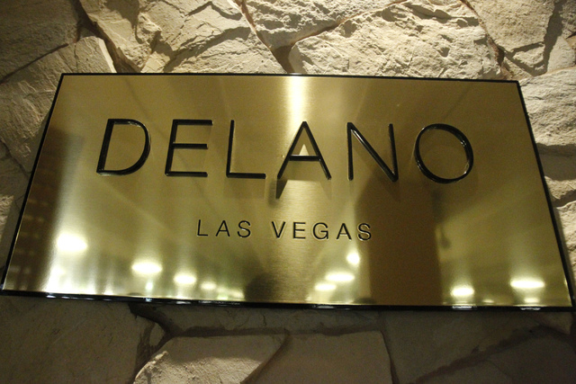 A Delano Las Vegas sign is seen at their main entrance during a tour Friday, Aug. 29, 2014. The hotel scheduled their official reopening Tuesday, Sept. 2, after an $80 million renovation of their ...