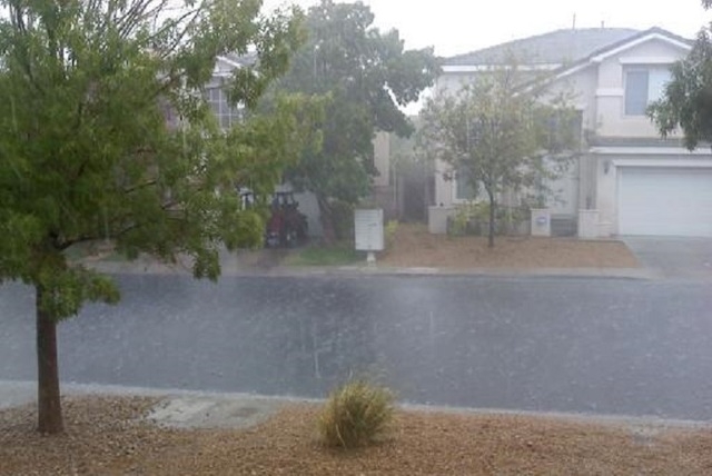 Rain falls near Crestdale Lane and Hualapai Way in Summerlin around 12:30 p.m. on September 7, 2014. (Courtesy, Dale DeSilva/Submitted using the RJ app's At the Scene feature)