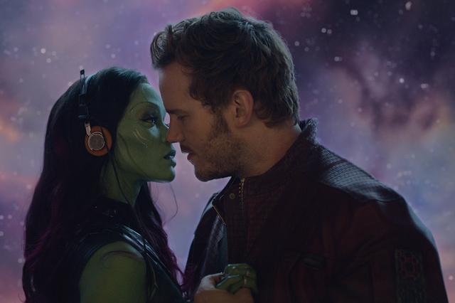Gamora (Zoe Saldana) and Star-Lord (Chris Pratt) appear in a scene from "Guardians Of The Galaxy." (Marvel Studios)