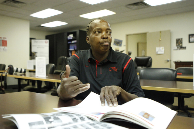 Musiette McKinney, assistant director and educational talent search at UNLV's TheCenter, shares stories of students that her program has helped during an interview at TheCenter office, Tuesday, Se ...
