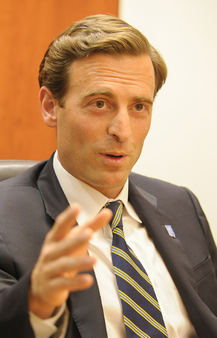 Adam Laxalt, candidate for Attorney General, speaks with the Review-Journal editorial board on Wednesday, Sept. 3, 2014. (Mark Damon/Las Vegas Review-Journal)