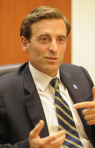 Adam Laxalt, candidate for Attorney General, speaks with the Review-Journal editorial board on Wednesday, Sept. 3, 2014. (Mark Damon/Las Vegas Review-Journal)