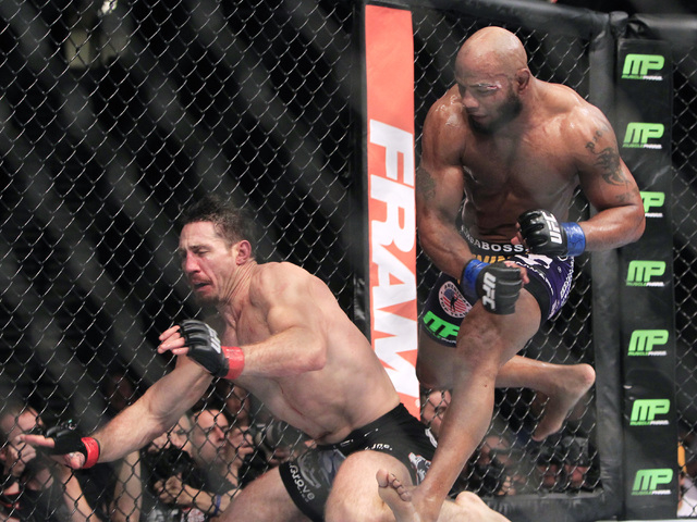 Yoel Romero chases down Tim Kennedy during their fight at UFC 178 Saturday, Sept. 27, 2014 at the MGM Grand Garden Arena in Las Vegas. (Sam Morris/Las Vegas Review-Journal)