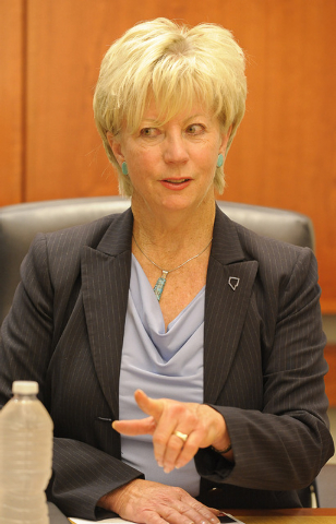 Kim Wallin, candidate for Treasurer, speaks with the Review-Journal editorial board on Friday, Sept. 5, 2014. (Mark Damon/Las Vegas Review-Journal)