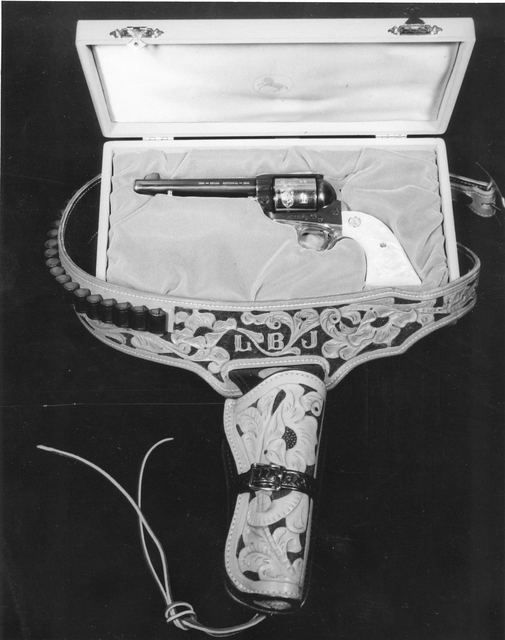 A Colt .45 Centennial Special with holster that was presented to President Lyndon Johnson during Nevada’s 100th year in 1964 (Courtesy Nevada State Library and Archives)