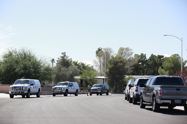 Las Vegas police and SWAT are on scene of a barricade situation at a home near Torrey Pines Drive at Alexander Road. (Chase Stevens/Las Vegas Review-Journal)